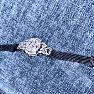 Elegant Silver and Black Watch with Rhinestones